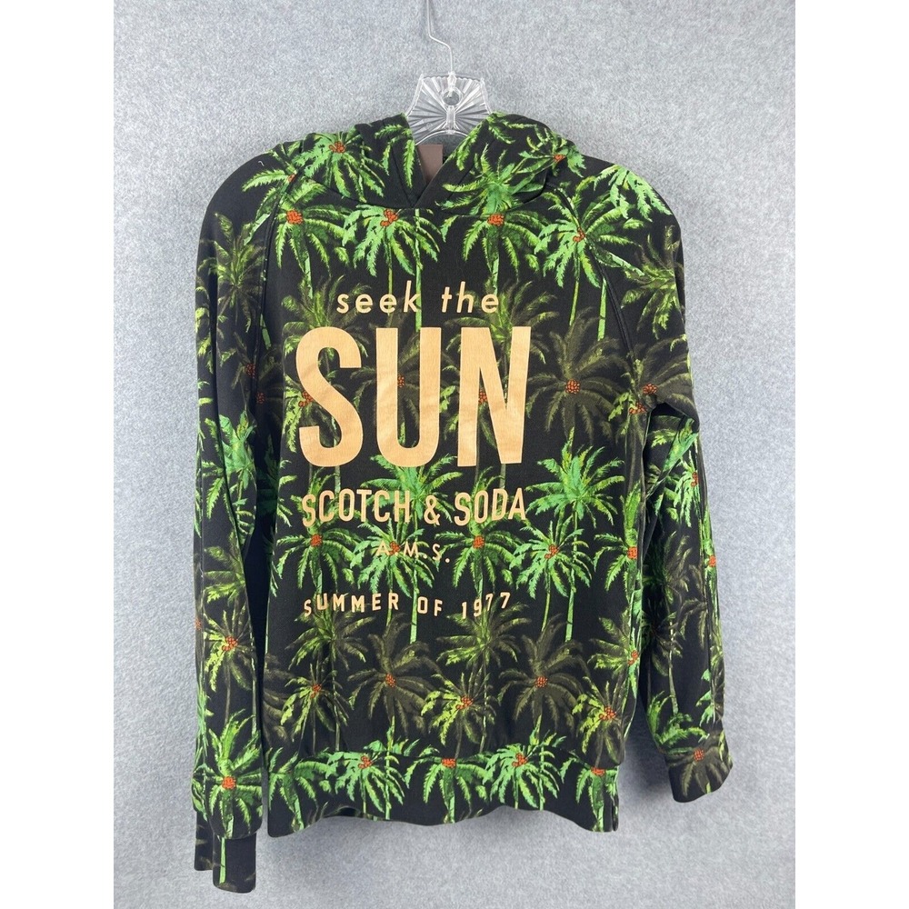 Scotch & Soda Seek The Sun 1977 Hoodie Men's S Black Leaf Print Long Sleeve